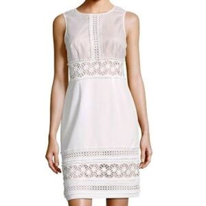 Adrianna Papell Elegant White Lace Nude‎ Figure Flattering Dress. Size 6. NWOT.